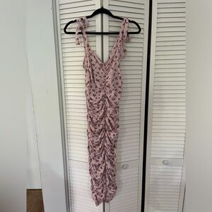 NWT Endless Blu Pink Print Fitted Maxi Dress - Size M